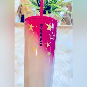 Starbucks Ombre Pink White Gold Star Cup Stainless Steel Cold Tumbler Venti 24oz